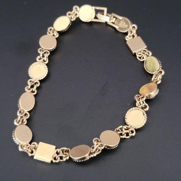 LC Lauren Conrad Gold Tone Delicate Bracelet Gray Blue Beads Fold Over Clasp - Picture 5 of 7
